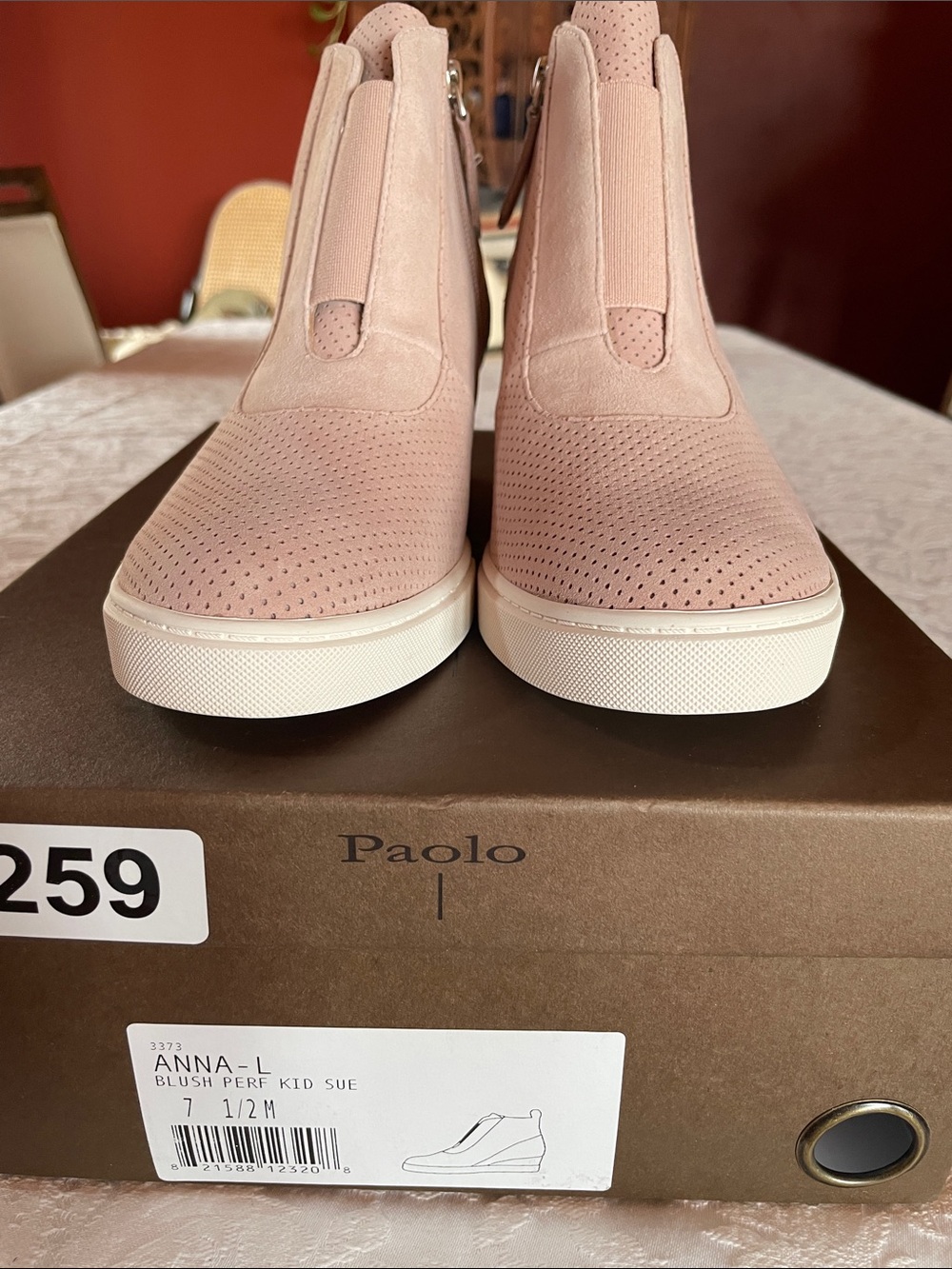 PAOLO ANNA Pink Calf Leather Suede Perforated Hidden Wedge Sneakers Sz 7 1/2 New